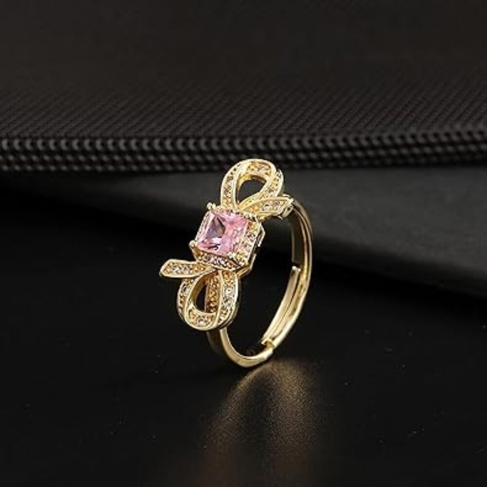 Neiman Marcus 18k Gold Plated Simulated Pink Diamond Knot Ring